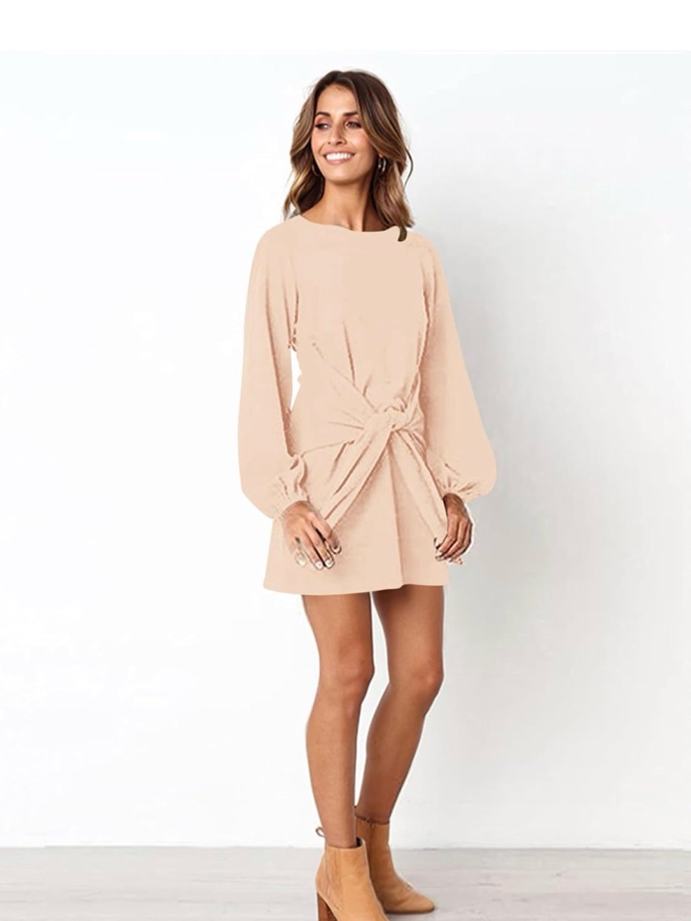 Women's Long Sleeve Twist Front Mini Dress - Blush